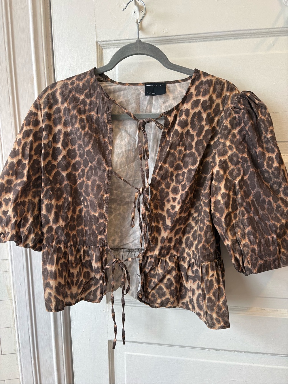 ASOS Leopard Print Tie-Front Peplum Top